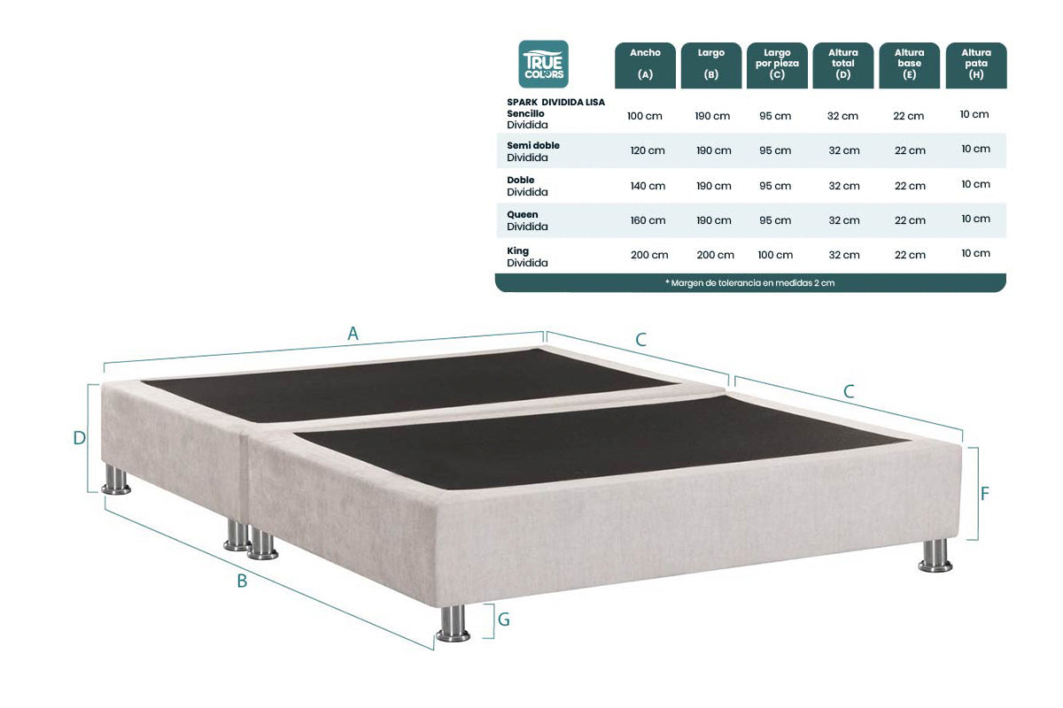 BASE CAMA SPARK DIVIDIDA LISA | TRUECOLORS – INTERMAT SAS - Colchones ...