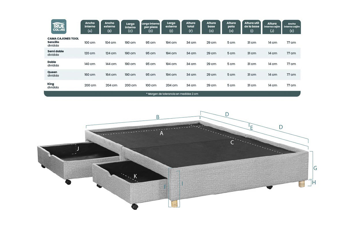 CAMA CAJONES TOOL DIVIDIDA
