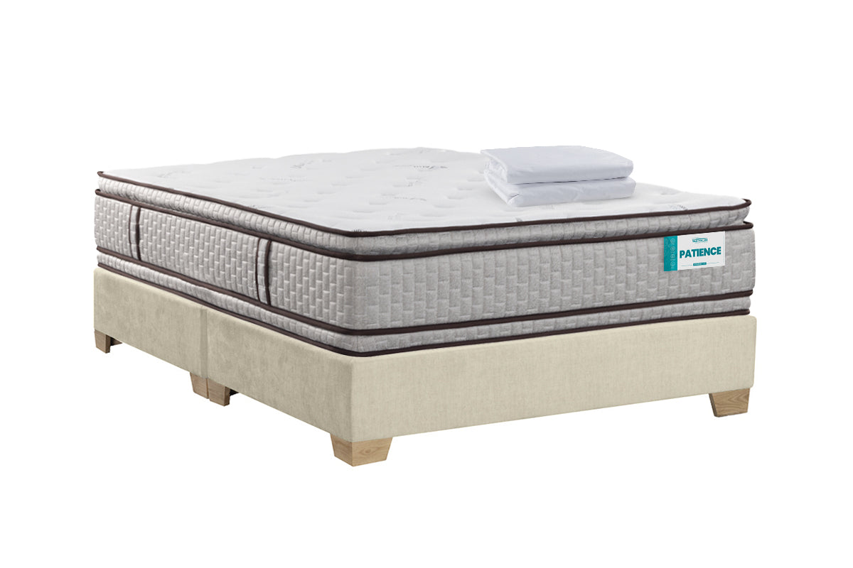 COMBO COLCHON PATIENCE + BASE CAMA SPARK LISA DIVIDIDA PATA MADERA NATURAL GRAFITO