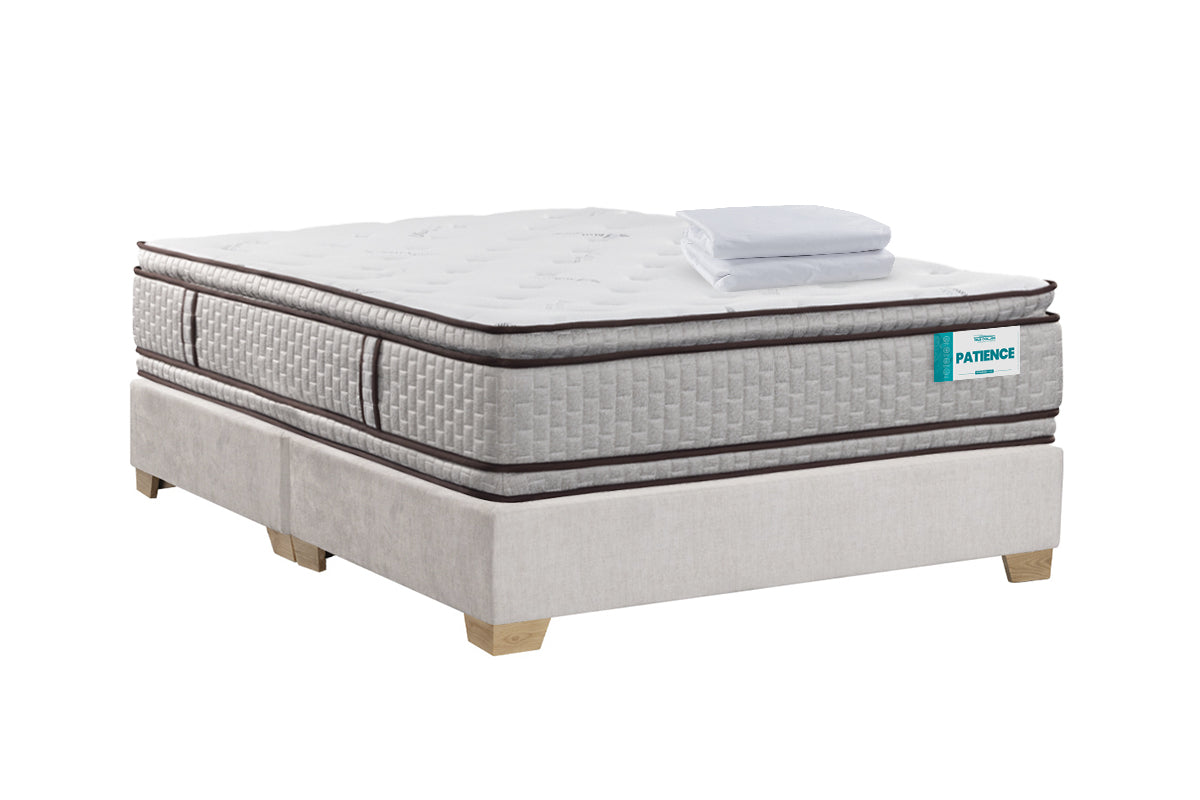 COMBO COLCHON PATIENCE + BASE CAMA SPARK LISA DIVIDIDA PATA MADERA NATURAL GRAFITO
