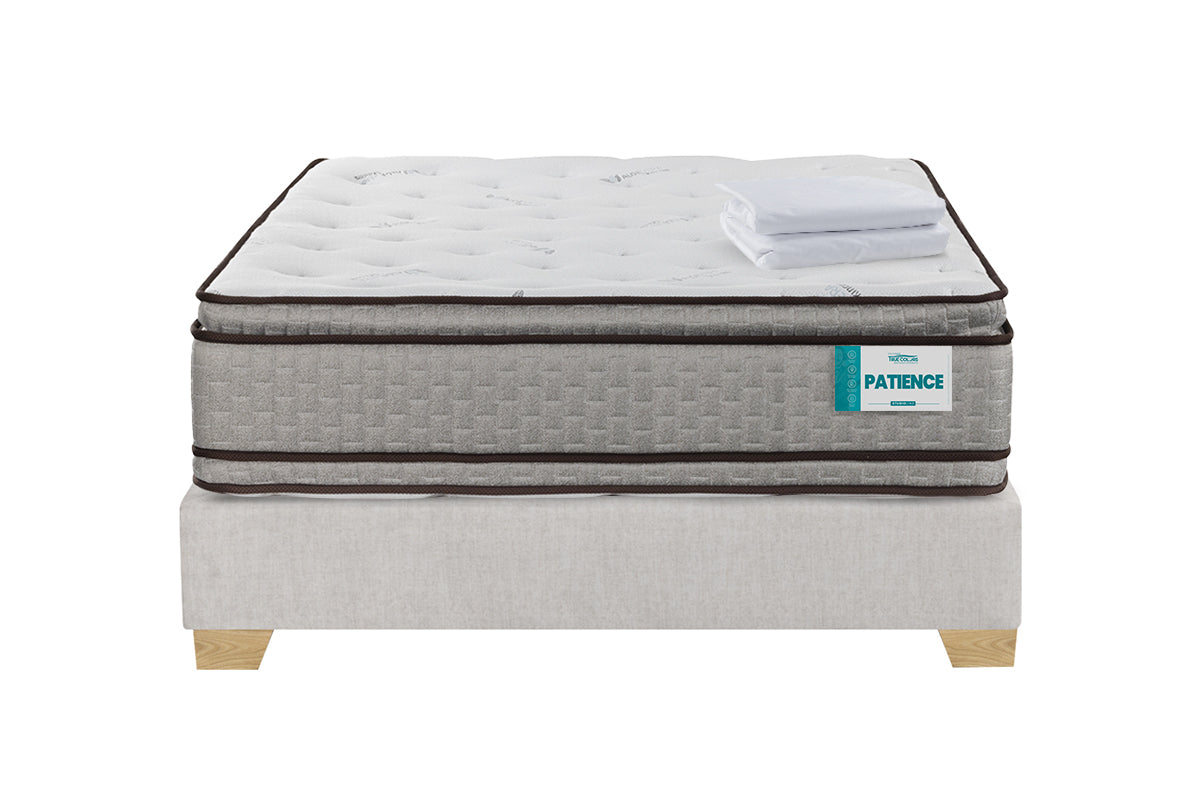 COMBO COLCHON PATIENCE + BASE CAMA SPARK LISA DIVIDIDA PATA MADERA NATURAL GRAFITO