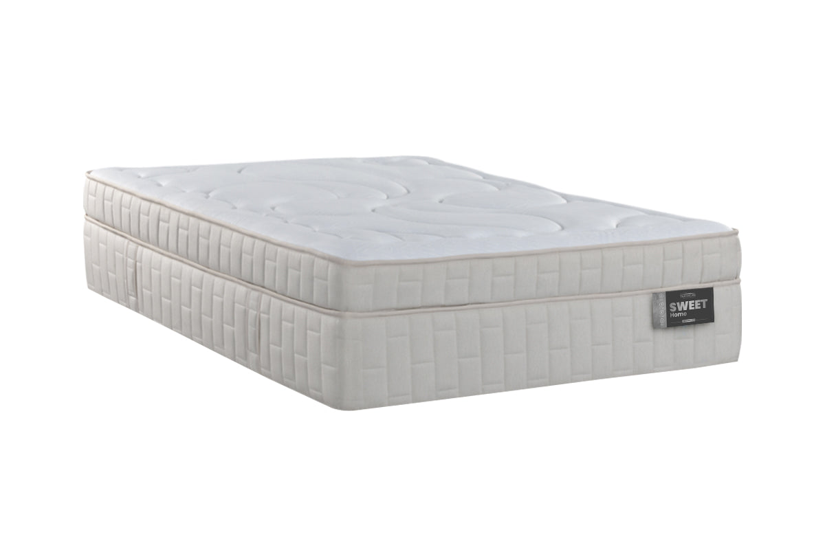 COMBO COLCHON SWEET HOME + BASE CAMA SPARK ENCAJONADA DIVIDIDA PATA MADERA NATURAL