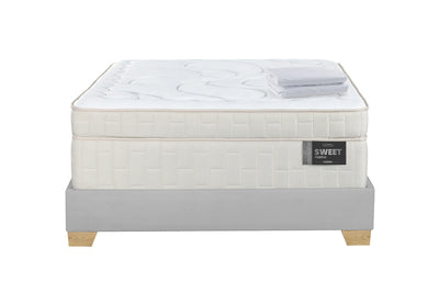COMBO COLCHON SWEET HOME + BASE CAMA SPARK ENCAJONADA DIVIDIDA PATA MADERA NATURAL