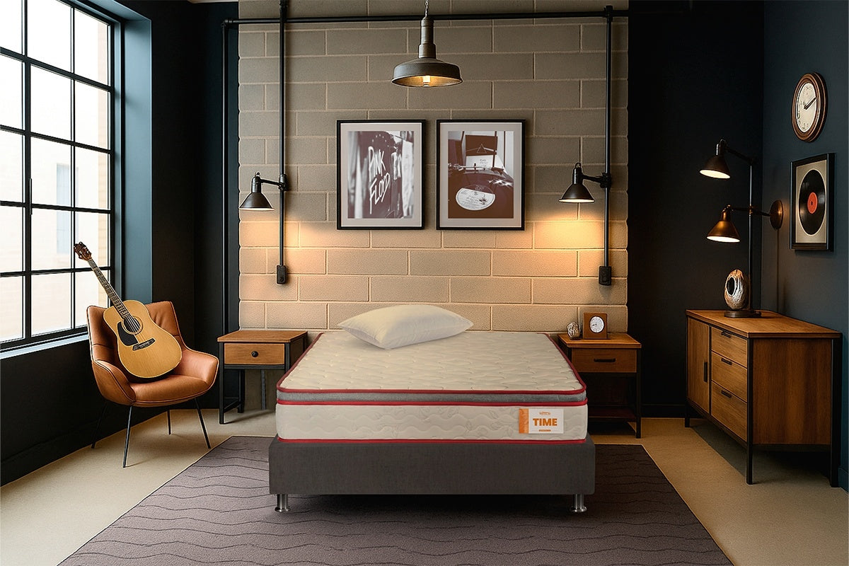 COMBO COLCHON TIME + BASE CAMA SPARK LISA DIVIDIDA