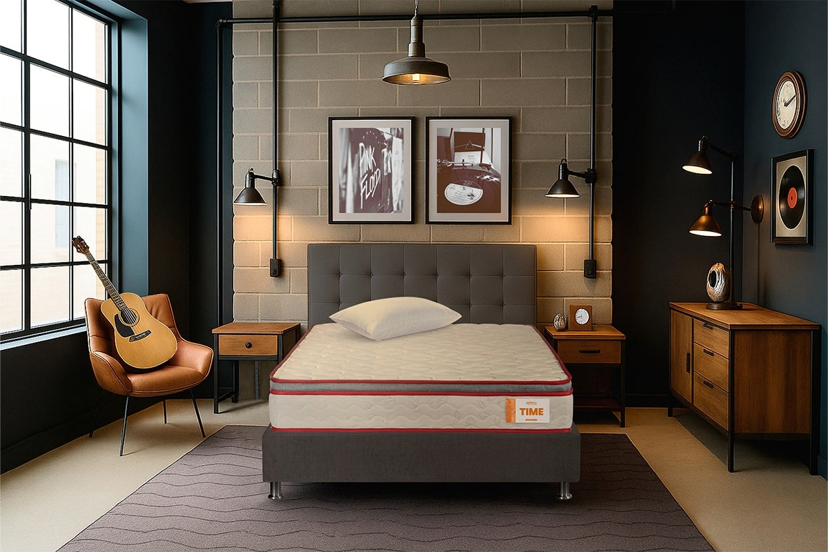 COMBO COLCHON TIME + BASE CAMA SPARK LISA DIVIDIDA + CABECERO LONDON GRAFITO