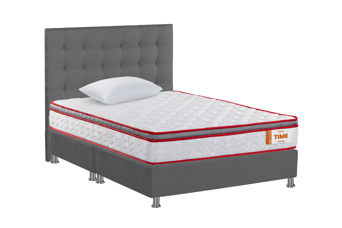 COMBO COLCHON TIME + BASE CAMA SPARK LISA DIVIDIDA + CABECERO LONDON GRAFITO