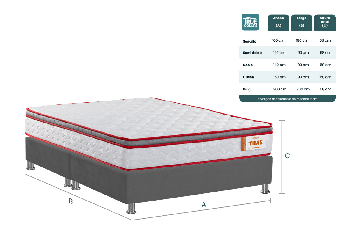 COMBO COLCHON TIME + BASE CAMA SPARK LISA DIVIDIDA