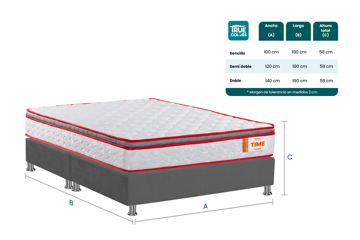 COMBO COLCHON TIME + BASE CAMA SPARK LISA DIVIDIDA